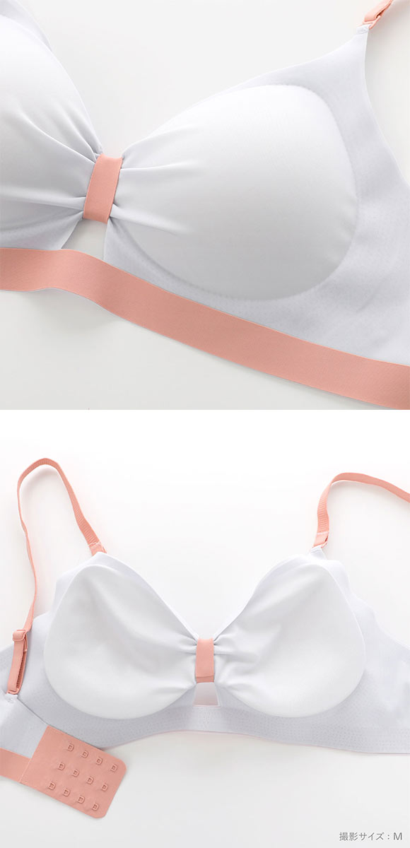 もちもちふわふわ リボン風ノンワイヤーブラ M L LL シームレス ボリュームアップ ひびきにくい ヨガ スポーツブラ ナイトブラ