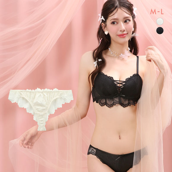 ラブジェリー オールレーシィフリル  Tバックショーツ ML 総レース ひびきにくい 締め付け くいこみ 黒ずみ ストレスフリー タンガ ソング