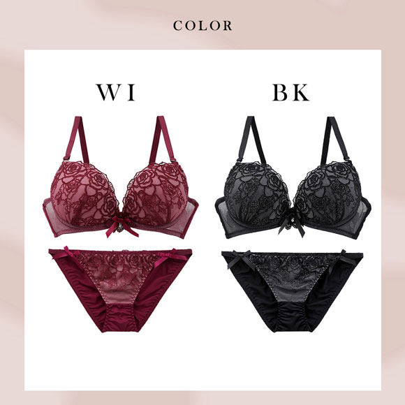 ラブジェリー ロマンティックロージーリボン ブラセット GH 別注 大きいサイズ グラマー 盛り胸 Wパッド 谷間ブラ 脇寄せ バストアップ ブラジャー Love gerie