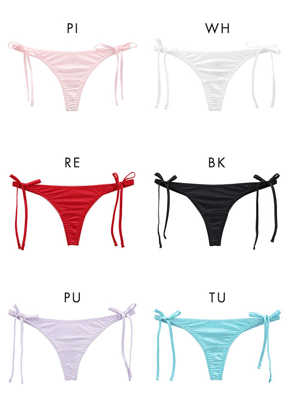 ラポーム La-Pomme サテン地 脇ヒモ Tバック ショーツ レディース サイドリボン 紐パン 日本製 単品