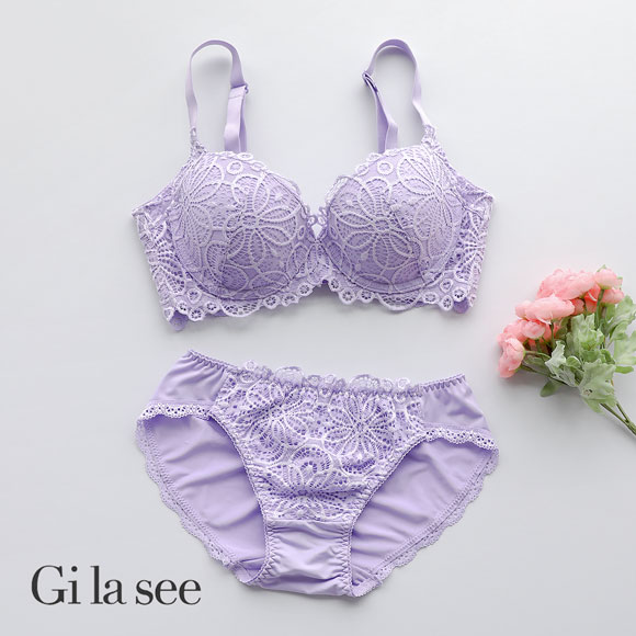 ギャラシー 美乳ブラ 背中すっきり 脇高 ラッカバンレース 3/4カップ ブラショーツセット BCD