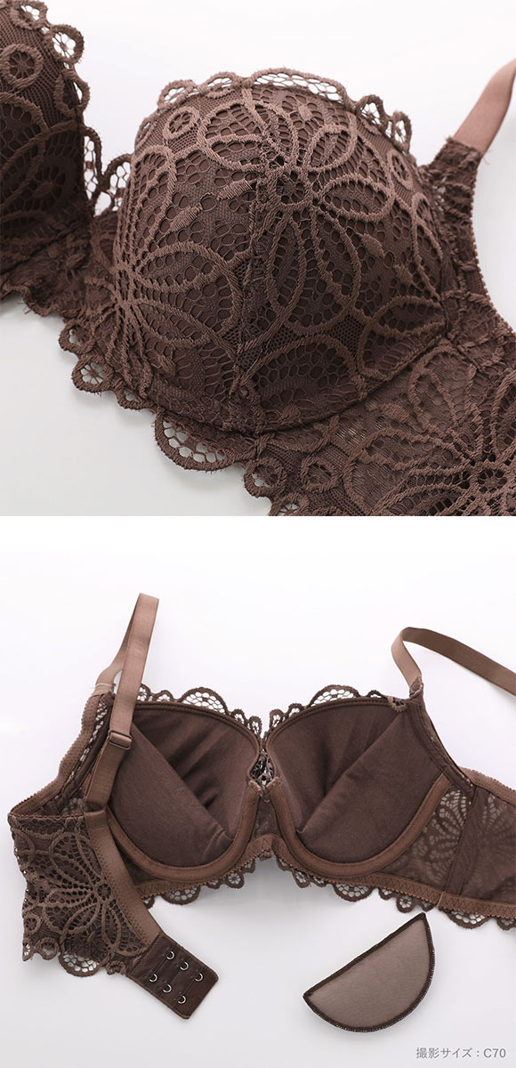 ギャラシー 美乳ブラ 背中すっきり 脇高 ラッカバンレース 3/4カップ ブラショーツセット EF 大きいサイズ