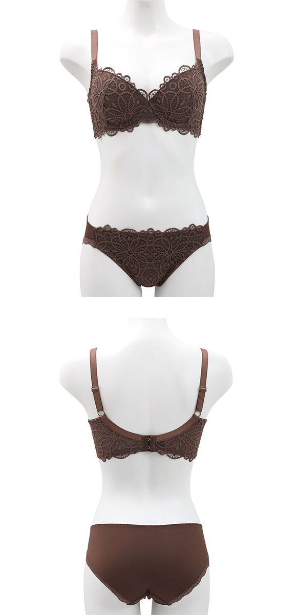ギャラシー 美乳ブラ 背中すっきり 脇高 ラッカバンレース 3/4カップ ブラショーツセット EF 大きいサイズ