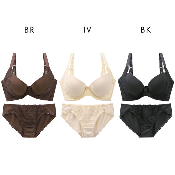 ギャラシー プヨ肉すっきり美乳ブラセット EF65-85 補正 グラマーサイズ 大きいサイズ 3/4カップ ブラショーツセット 脇高