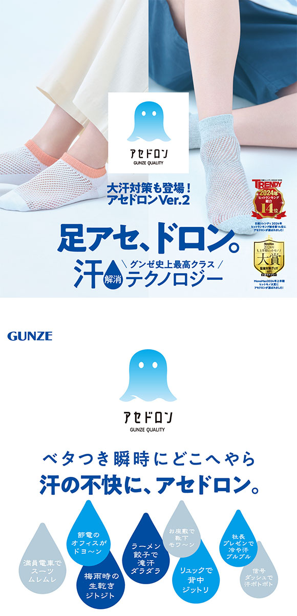 グンゼ アセドロン つま先切替 メガメッシュ フットカバー ソックス メンズ 靴下 GUNZE 吸放湿 25-27cm