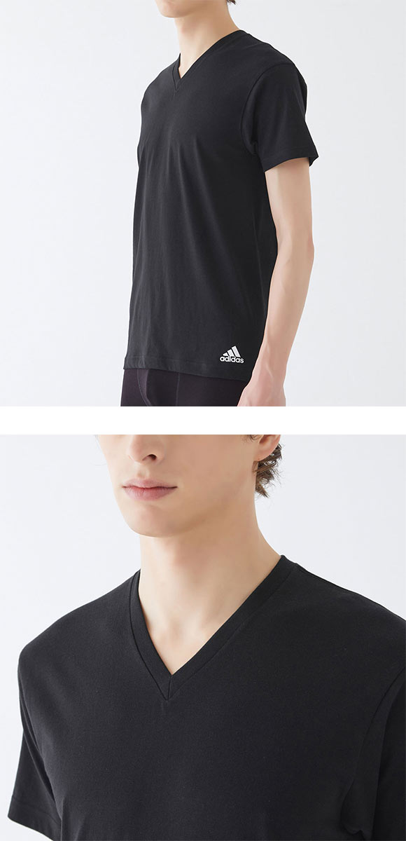 アディダス Vネック Tシャツ 半袖 二枚セット 本体綿100％ メンズ