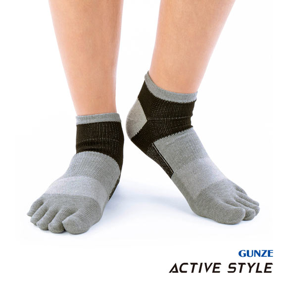 グンゼ GUNZE アクティブスタイル アーチサポート 5本指 スニーカー丈ソックス 靴下 メンズ スポーツソックス 25-27cm