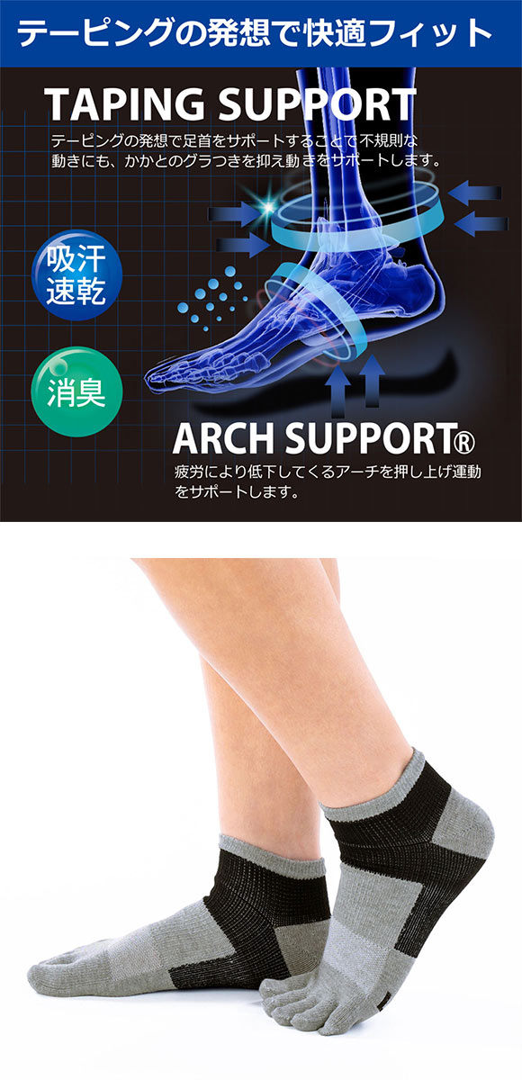 グンゼ GUNZE アクティブスタイル アーチサポート 5本指 スニーカー丈ソックス 靴下 メンズ スポーツソックス 25-27cm