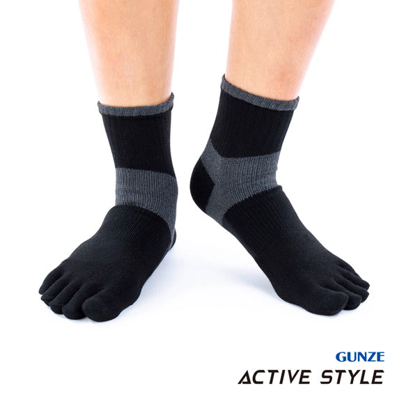 グンゼ GUNZE アクティブスタイル アーチサポート 5本指 ショート丈ソックス 靴下 メンズ スポーツソックス 25-27cm
