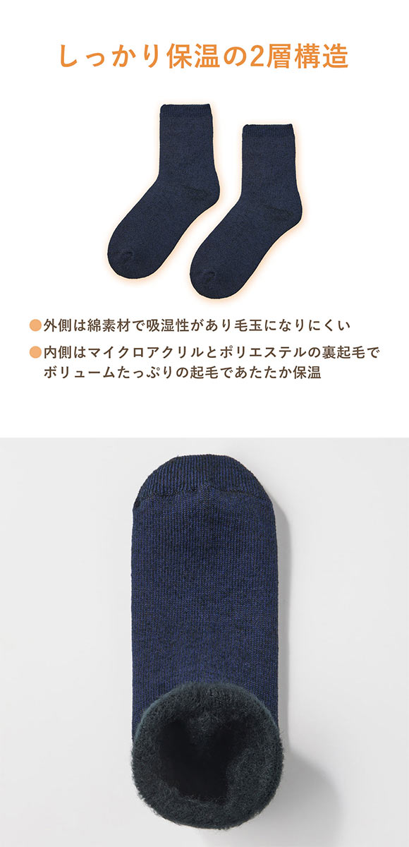 グンゼ UCHI-COLLE 2層編み 裏起毛 ルームソックス クルー丈