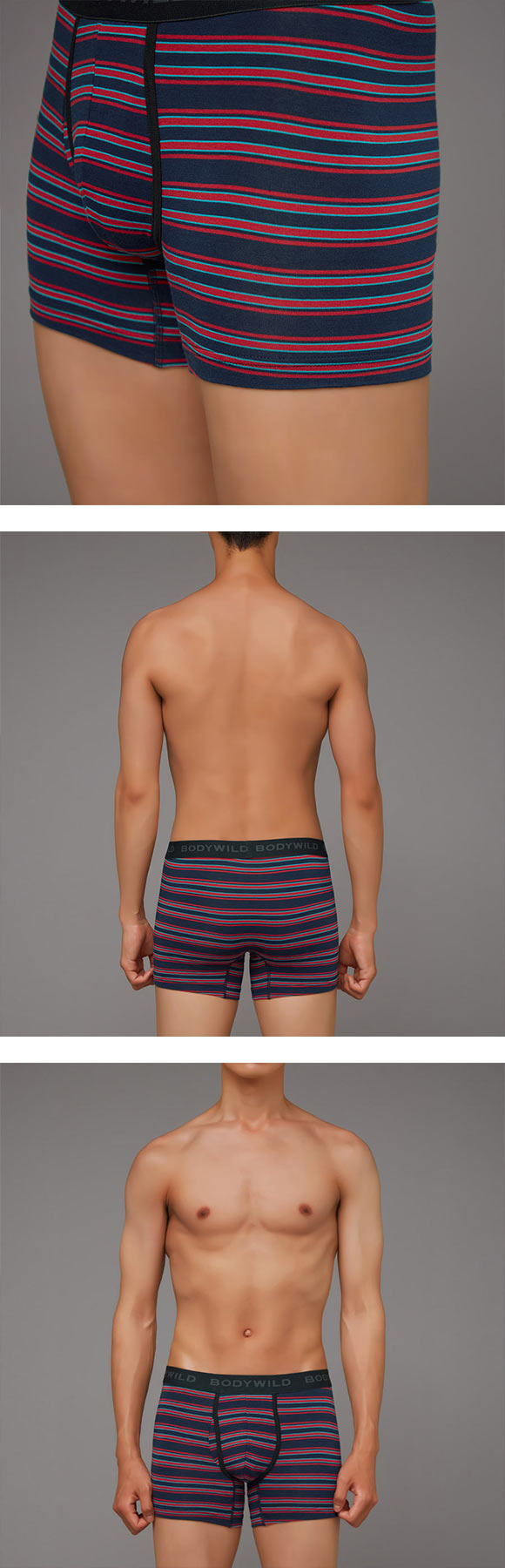 グンゼ BODY WILD ボーダー柄 ボクサーパンツ メンズ 綿混 前あき GUNZE ボディワイルド