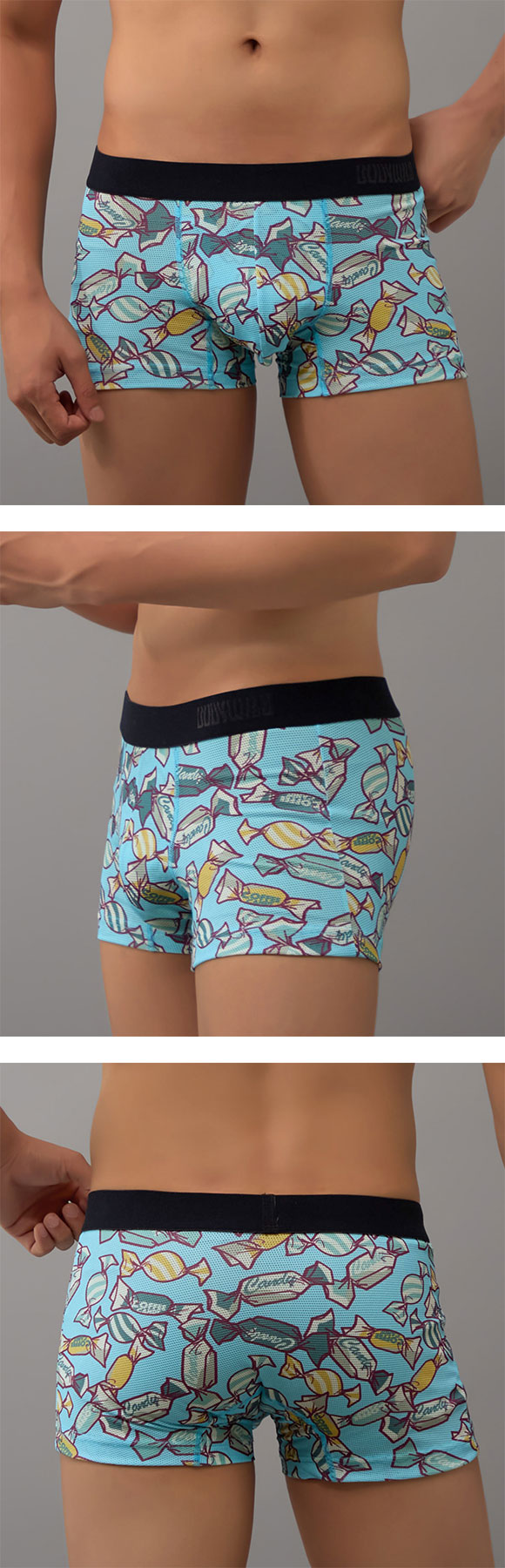 グンゼ BODY WILD キャンディー柄 ストレッチメッシュ ボクサーパンツ メンズ 前閉じ 吸水速乾 ボディワイルド GUNZE