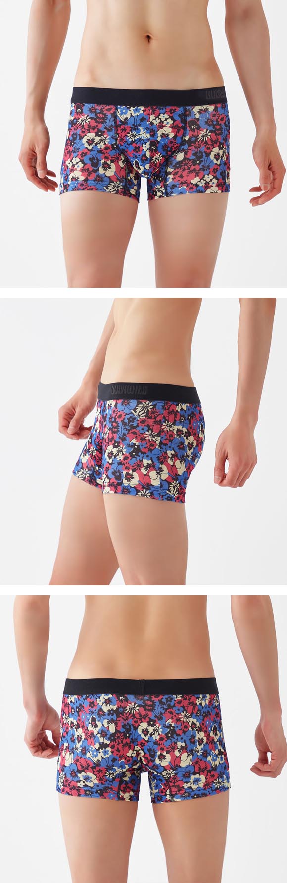 グンゼ GUNZE ボディワイルド BODY WILD スモールフラワー柄 メッシュ ボクサーパンツ メンズ 前閉じ メッシュ 吸水速乾