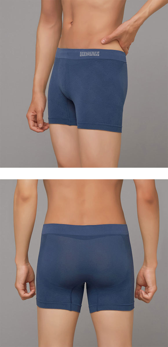 グンゼ BODY WILD e-BOXER ラインジオメトリック柄 セミロング ボクサーパンツ メンズ 立体成型 前とじ GUNZE ボディワイルド