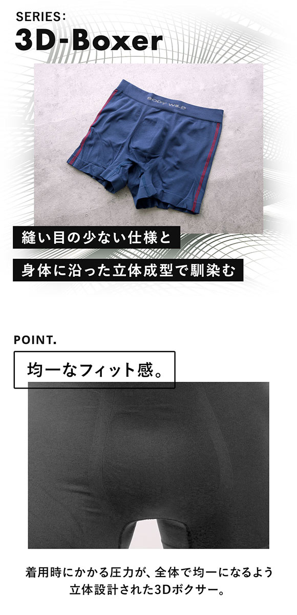 グンゼ GUNZE ボディワイルド BODYWILD サイドライン 3D ボクサーパンツ メンズ 前とじ 立体成型 二枚組