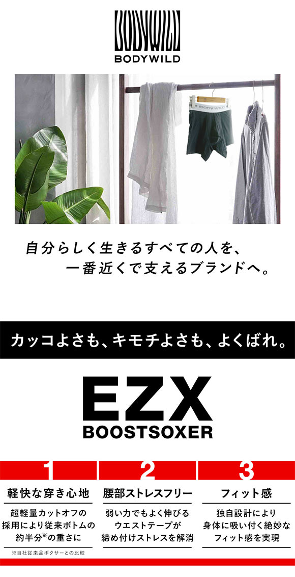 グンゼ BODY WILD EZX カットオフ ボクサーパンツ グラデーションタイプ メンズ 日本製 前とじ GUNZE ボディワイルド イージーエックス