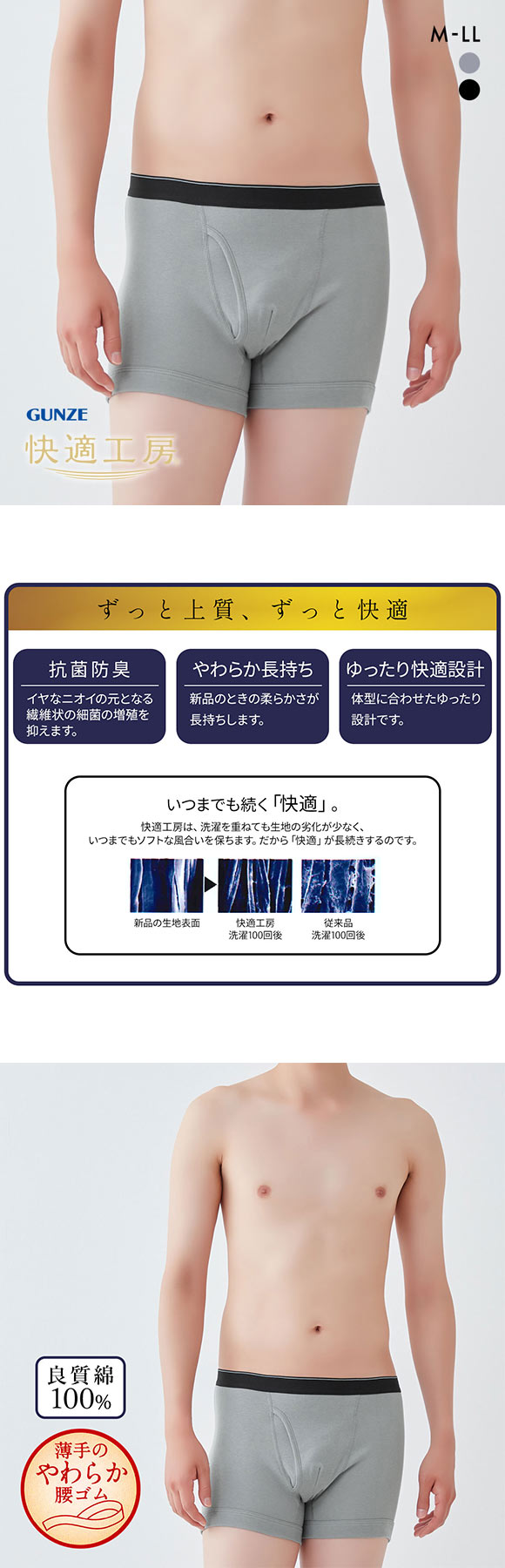 グンゼ GUNZE 快適工房 ボクサーパンツ メンズ 前あき 本体綿100％ 日本製