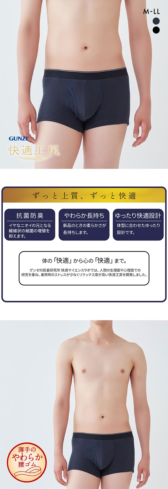 グンゼ GUNZE 快適工房 ボクサーパンツ メンズ 綿混ストレッチ 前あき