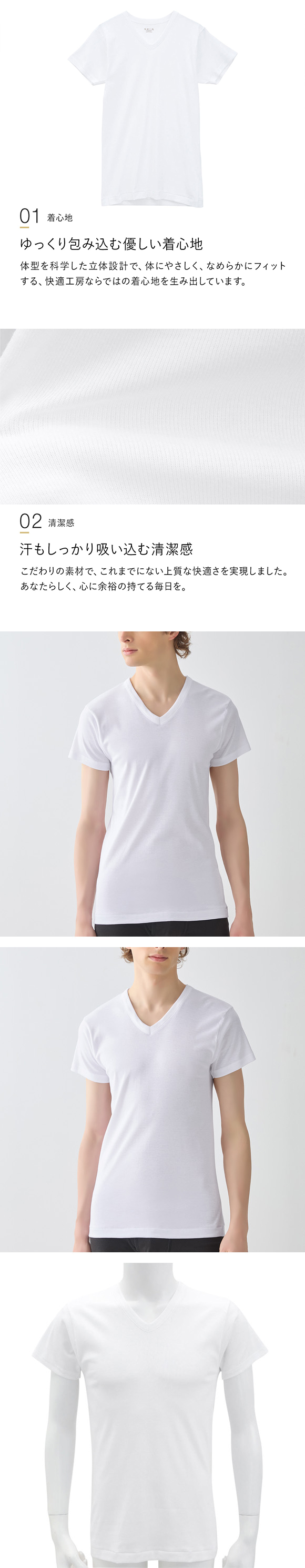 グンゼ 快適工房 半袖 V首 Tシャツ メンズ インナー 綿100％ 3Lサイズ クルーネック 抗菌防臭 大きいサイズ GUNZE