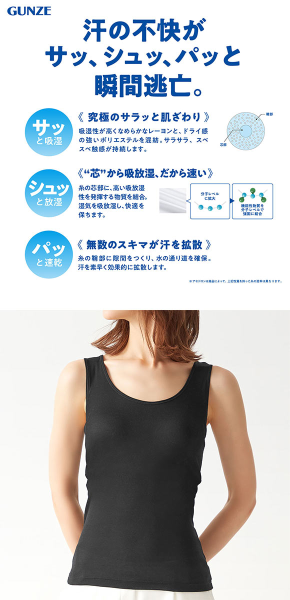 グンゼ GUNZE アセドロン ブラタンクトップ カップ付き インナー レディース