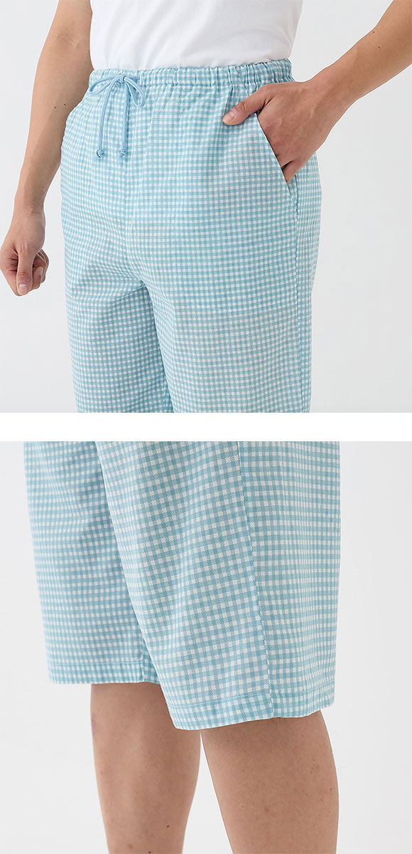 グンゼ アセドロン ギンガムチェック 6分丈 パンツ メンズ パジャマ GUNZE
