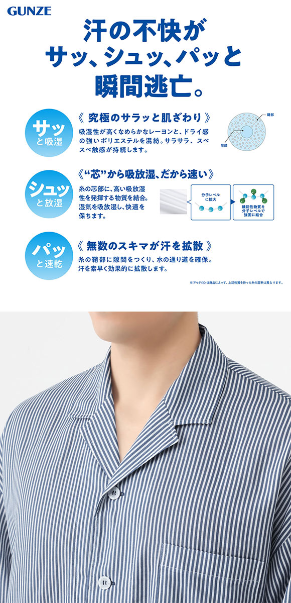 グンゼ アセドロン Wガーゼパジャマ 長袖・長パンツセット メンズ