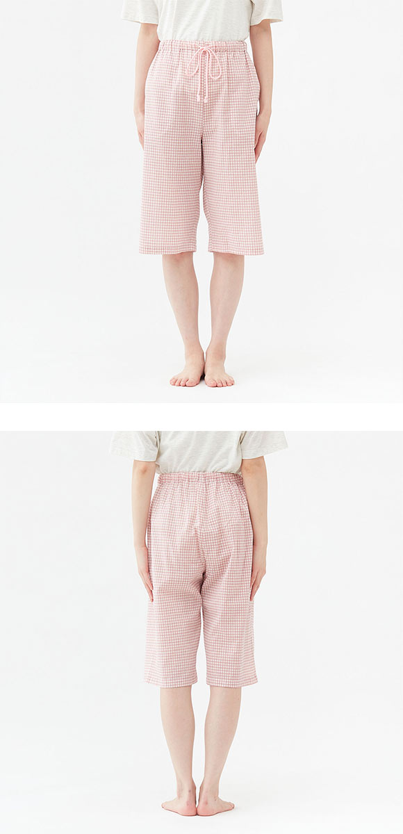 グンゼ アセドロン ギンガムチェック 6分丈 パンツ レディース パジャマ GUNZE