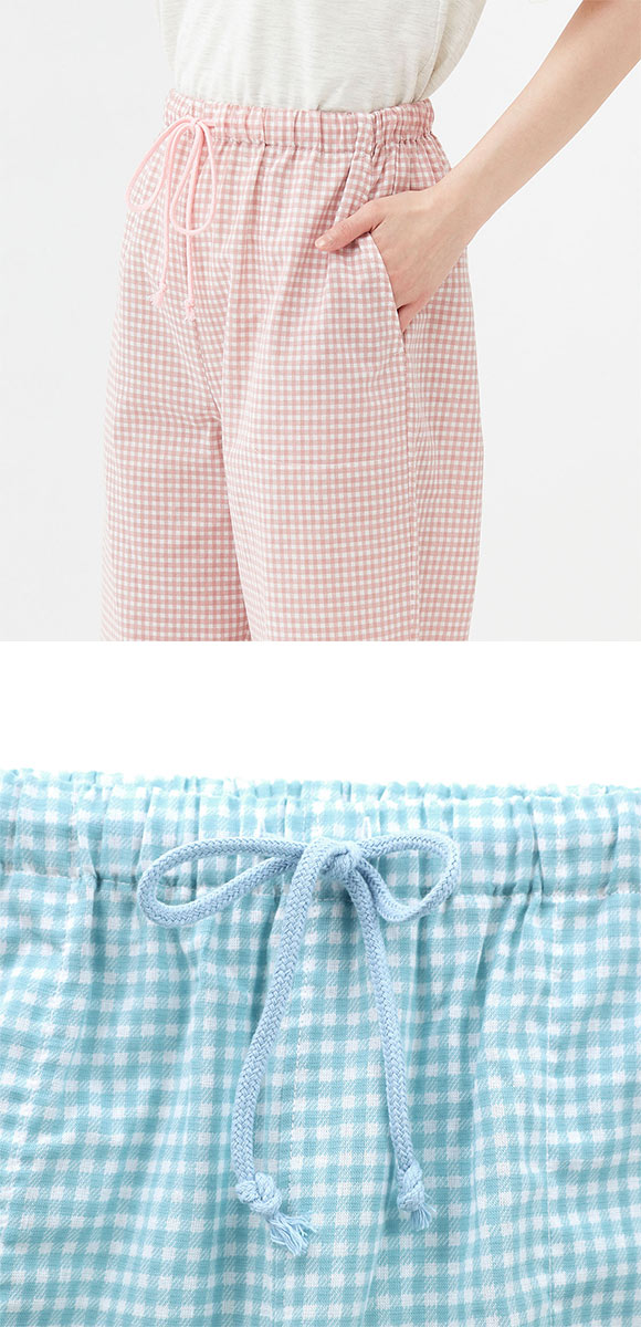 グンゼ アセドロン ギンガムチェック 6分丈 パンツ レディース パジャマ GUNZE