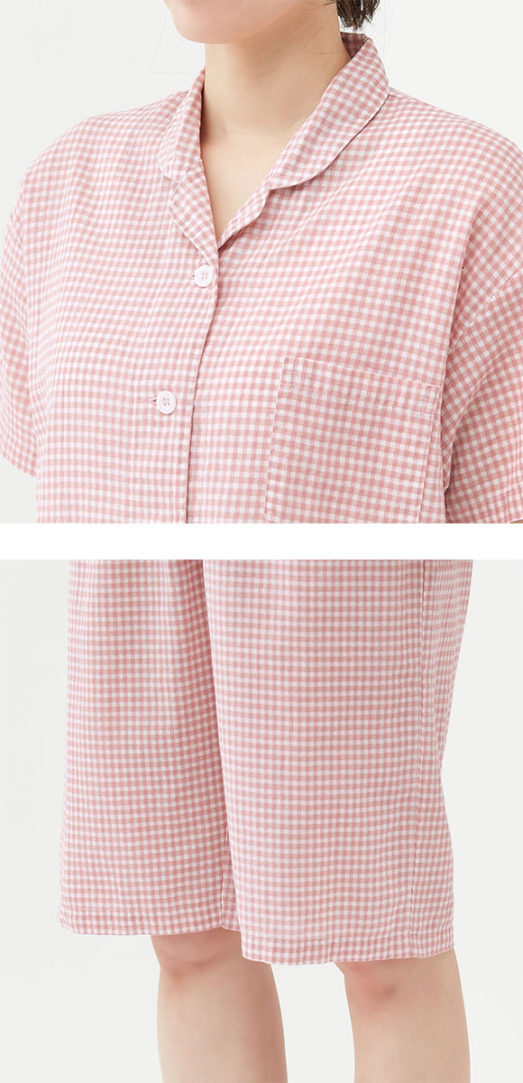 グンゼ アセドロン チェック柄 パジャマ 半袖シャツ・5分丈パンツセット レディース ナイティ ルームウェア GUNZE