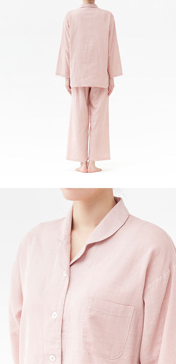 グンゼ アセドロン ガーゼパジャマ テーラータイプ 長袖長パンツセット レディース パジャマ GUNZE