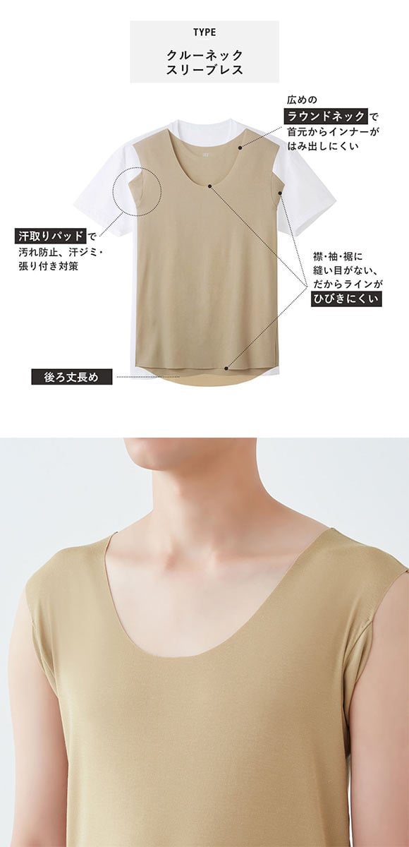 グンゼ GUNZE ワイジー YG インティー in.T タンクトップ 脇汗対策 クルーネック 後ろ丈長め 脇パッド付き