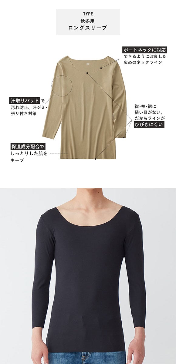 グンゼ GUNZE ワイジー YG インティー in.T ボートネック対応 8.5分袖 ロングスリーブシャツ メンズ 汗取りインナー 脇汗対策