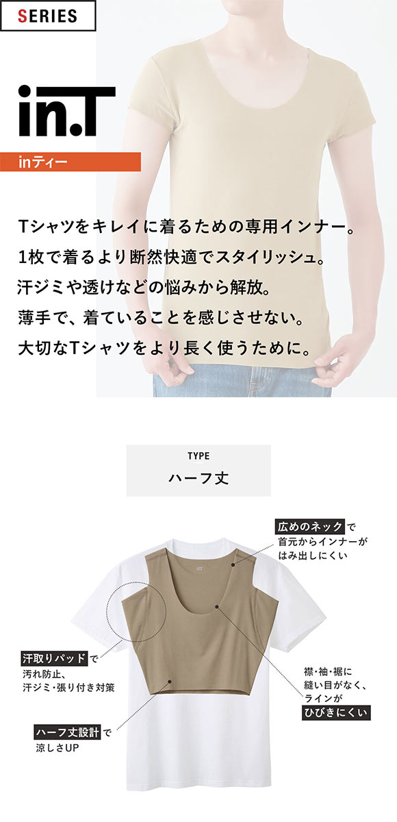 グンゼ インティー ハーフ丈 スリーブレス ハーフ シャツ メンズ GUNZE