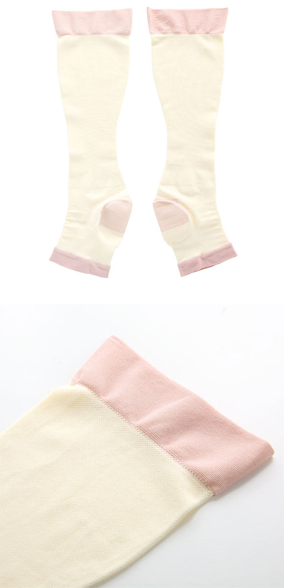 着圧カルテ おやすみナイロンハイソックス 靴下 着圧 オープントゥ 保湿 日本製