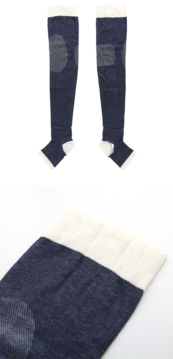 着圧カルテ おやすみ綿混オーバーニー 靴下 着圧 オープントゥ 保湿 日本製