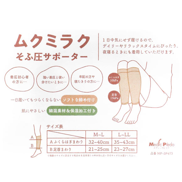 ムクミラク そふ圧サポーター ふくらはぎ丈 ソフト着圧 履くだけながらケア 日本製