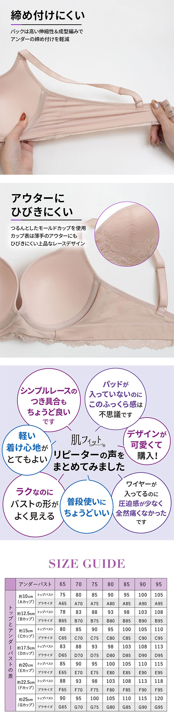 ルシアン LECIEN 肌フィット ブラジャ－ 楽ワイヤー 肌にとけこむフィット感 超ソフトワイヤー モールドブラ Eカップ 単品