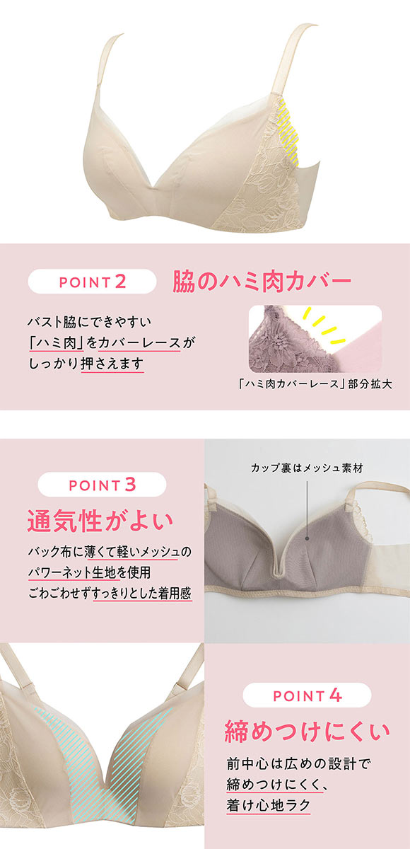 ルシアン 凸凹段差を解決 3/4カップ ノンワイヤー ブラジャー M L LL LECIEN