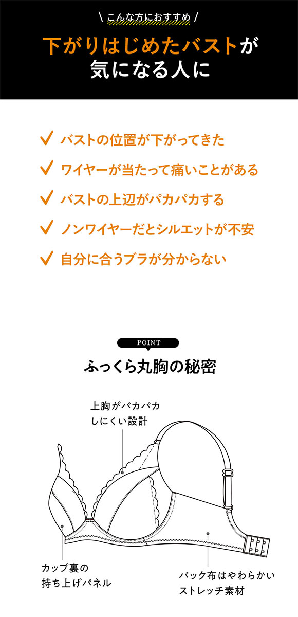 ルシアン LECIEN 下がり胸を持ち上げてふっくら丸胸  4/5カップ ノンワイヤー ブラジャー ワイヤレス S M L LL 単品