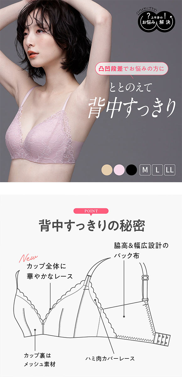 ルシアン 凸凹段差を解決 3/4カップ ノンワイヤー ブラジャー M L LL LECIEN