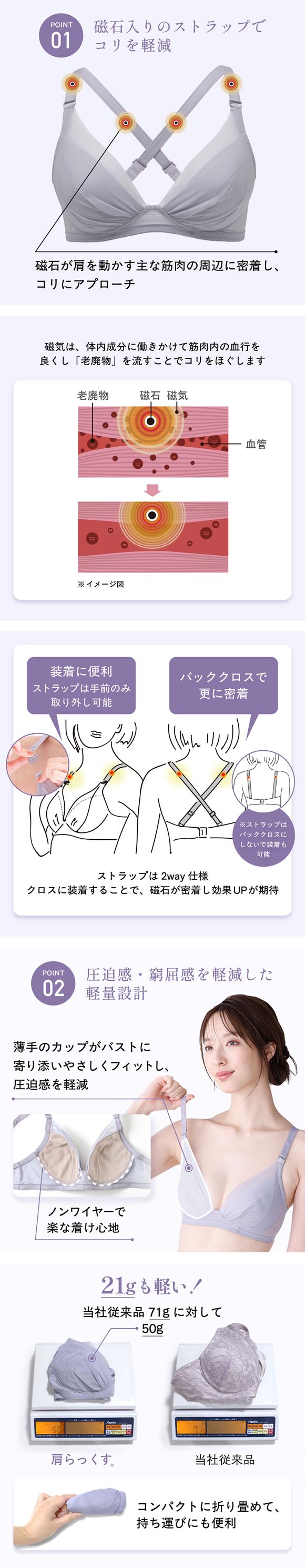 ルシアン LECIEN×ピップエレキバン 肩らっくす ノンワイヤー ブラジャー 管理医療機器 レディース 肩コリ 肩甲骨 磁気