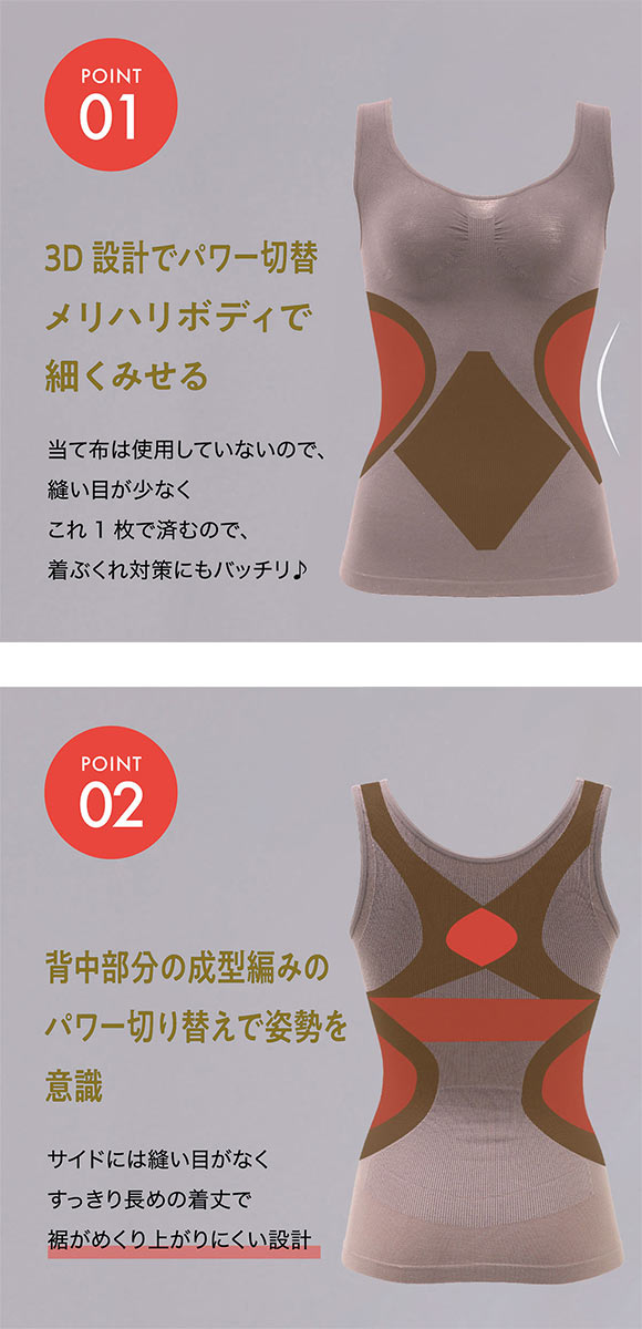 ルシアン 細くみせるインナー パワーシェイプ　タンクトップ インナー M L LL シェイパー 裏パイル 成型 LECIEN PowerShape