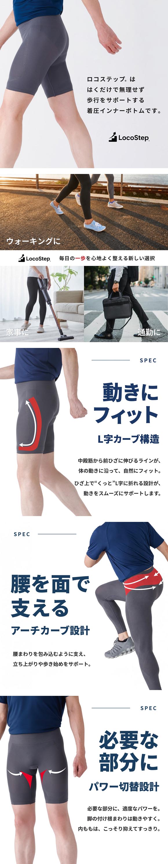 ルシアン LOCOSTEP Core 腰 メンズ シニア コンプレッション セミロング ロング丈 歩行サポートボトムス 骨盤サポート M･L･LL LECIEN 下着