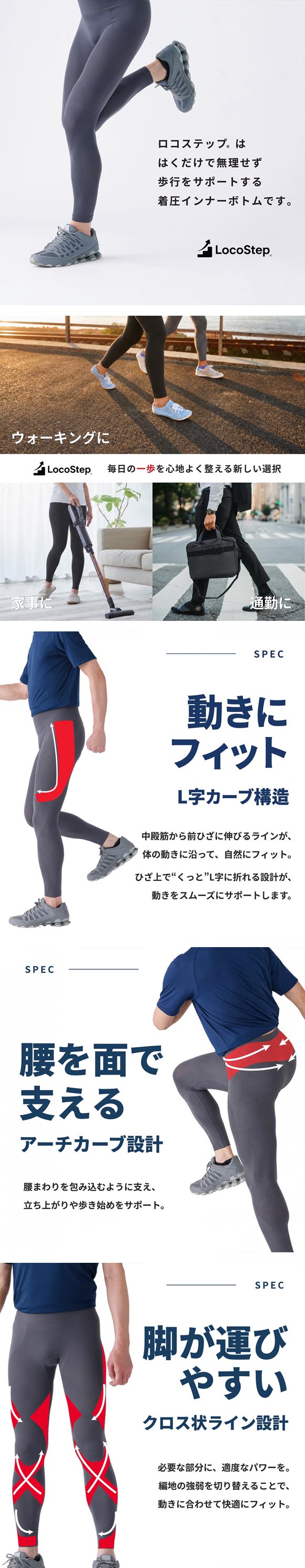 ルシアン LOCOSTEP Ancle 足首 メンズ シニア コンプレッション アンクル丈 歩行サポート スパッツ 骨盤サポート M･L･LL LECIEN 下着