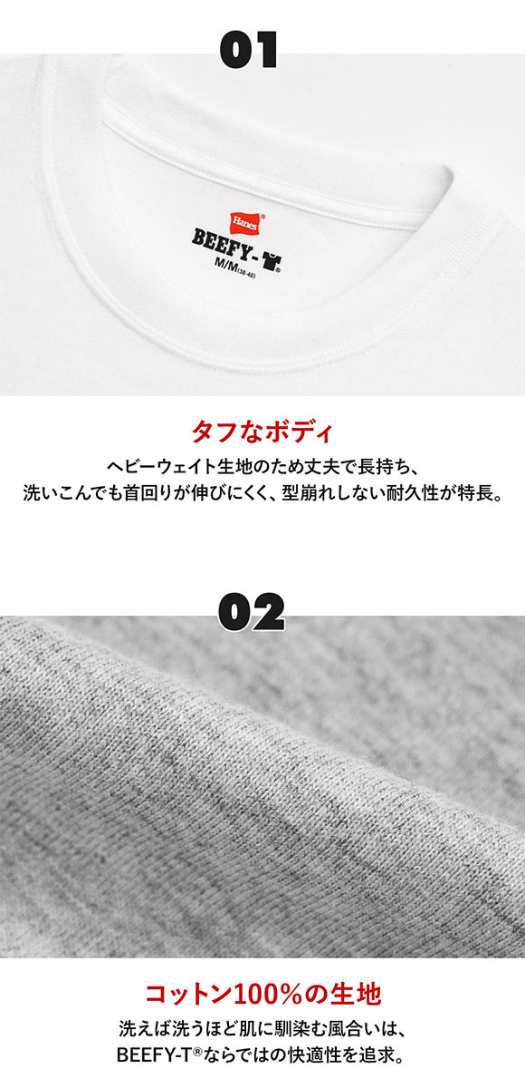 ヘインズ Hanes ビーフィー BEEFY-T 2P ショートスリーブ クルーネックTシャツ 2枚組 H5180-2 ヘビーウェイト 白T