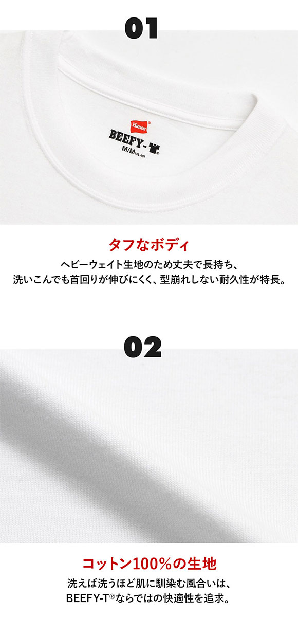 ヘインズ Hanes ビーフィー BEEFY-T ショートスリーブ クルーネック Tシャツ ビッグサイズ 半袖 H5180L ヘビーウェイト 白T