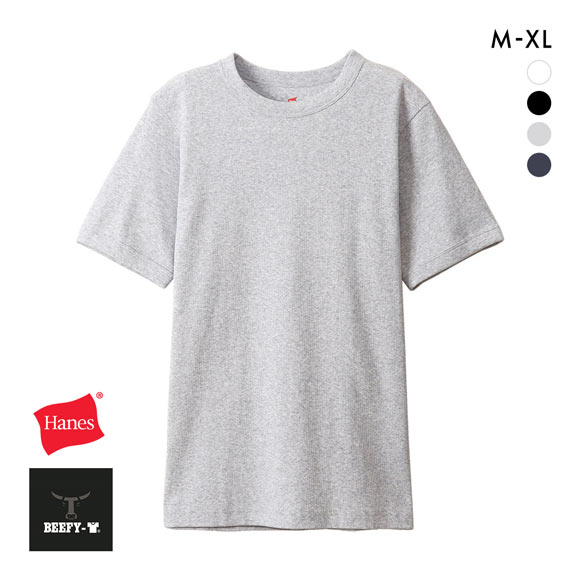 ヘインズ Tシャツ ビーフィー BEEFY リブ クルーネック メンズ トップス インナー 半袖 大きいサイズ HM1-R103 Hanes