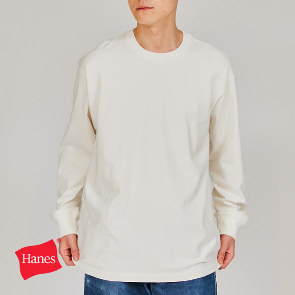 ヘインズ Hanes SHIRO クルーネック ロングスリーブ Tシャツ メンズ レディース インナー 長袖 白T HM4-A201 HM4-D201