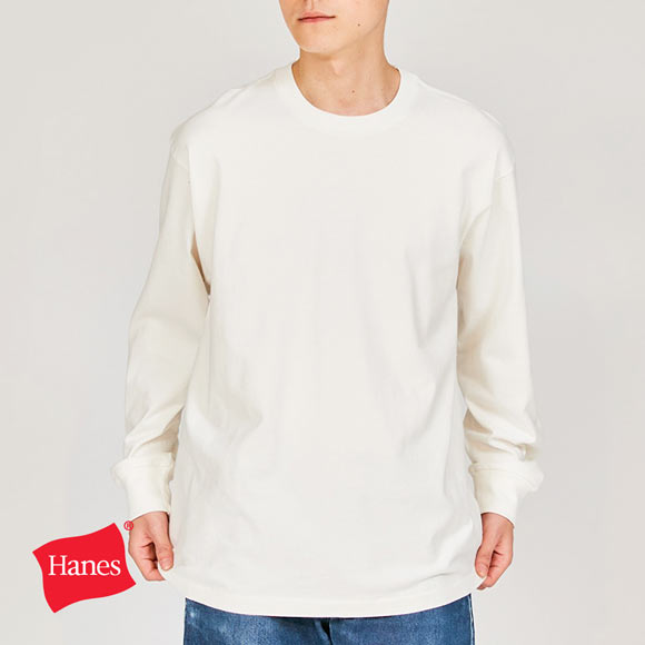 ヘインズ Hanes SHIRO クルーネック ロングスリーブ Tシャツ XXLサイズ レディース メンズ インナー 長袖 白T HM4-A201 大きいサイズ