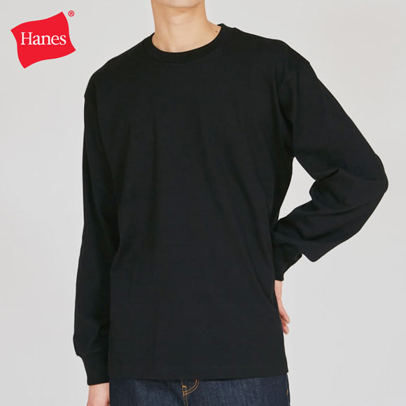ヘインズ Hanes KURO クルーネック ロングスリーブ Tシャツ XXLサイズ メンズ レディース インナー 長袖 黒T HM4-C201